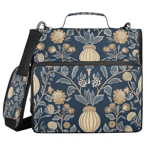 Ringbuch mit 3 Ringen, Reißverschluss, mit Griff und abnehmbarem Schultergurt, William Morris Stil, rustikal, ethnisch, floral, Dunkelblau, mehrere Taschen für Schule/Büro, Gestor de Carpetas de Ringbuch mit 3 Ringen, Reißverschluss, mit Griff und abnehmbarem Schultergurt, William Morris Stil, rustikal, ethnisch, floral, Dunkelblau, mehrere Taschen für Schule/Büro, Gestor de Carpetas de von miaozhen