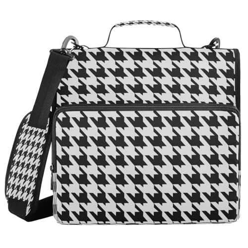 Ringbuch mit 3 Ringen, Reißverschluss mit Schultergurt und Griff, klassisches Hahnentrittmuster, mehrere Taschen für Schule/Büro, Organisadores de Carteras Ringbuch mit 3 Ringen, Reißverschluss mit Schultergurt und Griff, klassisches Hahnentrittmuster, mehrere Taschen für Schule/Büro, Organisadores de Carteras von miaozhen