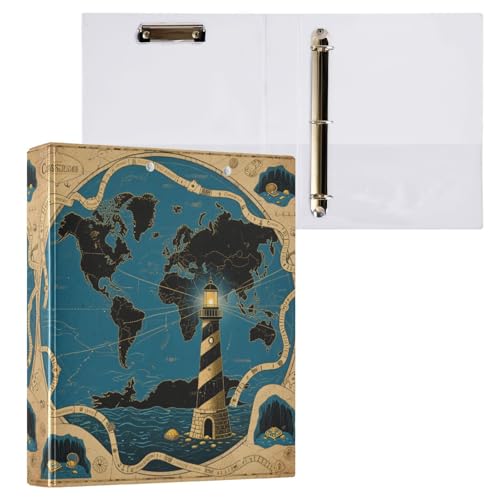 Ringbuch mit 3 Ringen, Retro-Karte, schwarz, blau, 2 Stück, Büroordner, 200 Blatt Ringbuch mit 3 Ringen, Retro-Karte, schwarz, blau, 2 Stück, Büroordner, 200 Blatt von miaozhen