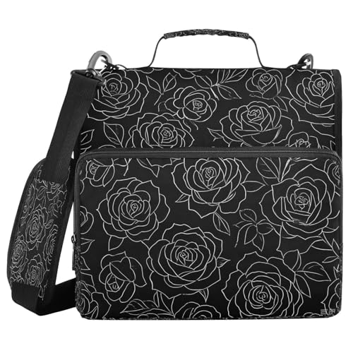 Ringbuch mit 3 Ringen, mit extra Taschen, mit Schultergurt, Weiß, Rose, Schwarz, Muster, Laege, Kapazität für Schule und Büro, Clip de Cremallera Ringbuch mit 3 Ringen, mit extra Taschen, mit Schultergurt, Weiß, Rose, Schwarz, Muster, Laege, Kapazität für Schule und Büro, Clip de Cremallera von miaozhen
