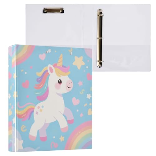 Ringbuch mit 3 Ringen, niedliches Cartoon-Design, weiß, Regenbogen-Einhörner, 3,8 cm, mit Tascheneinband, 2 Stück, Büro-Binderbedarf, 200 Blatt von miaozhen