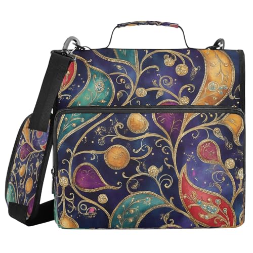 Ringbuch mit 3 Ringen und extra Taschen mit Schultergurt, Paisleymuster, Edelstein-Farbe, Marineblau, mehrere Taschen für Schule und Büro, Clip de Cremallera Resistente Ringbuch mit 3 Ringen und extra Taschen mit Schultergurt, Paisleymuster, Edelstein-Farbe, Marineblau, mehrere Taschen für Schule und Büro, Clip de Cremallera Resistente von miaozhen
