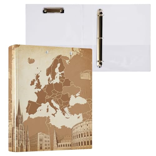 Ringbuch mit drei Ringen, Retro-Karte, kontinental, europäisch, Braun, 3,8 cm, mit Innentaschen, 2 Stück, Bürobedarf, 200 Blatt Ringbuch mit drei Ringen, Retro-Karte, kontinental, europäisch, Braun, 3,8 cm, mit Innentaschen, 2 Stück, Bürobedarf, 200 Blatt von miaozhen