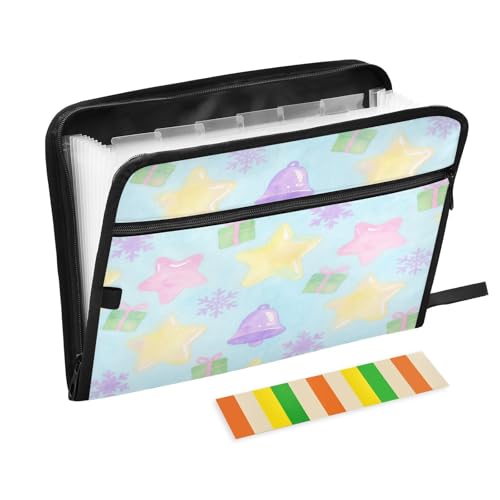 Schnellhefter mit Reißverschluss, 13 Taschen, A4, Briefgröße mit Reißverschluss, für Bürobedarf, Frohe Weihnachten, gelbe Sterne, Carpetas de Schnellhefter mit Reißverschluss, 13 Taschen, A4, Briefgröße mit Reißverschluss, für Bürobedarf, Frohe Weihnachten, gelbe Sterne, Carpetas de von miaozhen