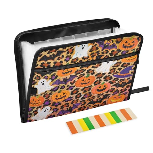 Schnellhefter mit Reißverschluss, 13 Taschen, A4, Briefgröße mit Reißverschluss, für Papiere, Halloween, Orange, Leopard, Kürbis, Teppiche Schnellhefter mit Reißverschluss, 13 Taschen, A4, Briefgröße mit Reißverschluss, für Papiere, Halloween, Orange, Leopard, Kürbis, Teppiche von miaozhen