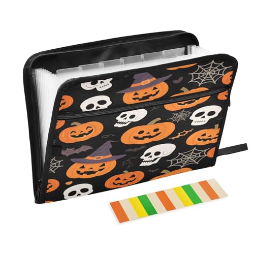 Schnellhefter mit Taschen, 13 Taschen, A4, Briefgröße mit Reißverschluss, für Büro, Schule, Orange, Böse, Halloween, Skelett, Carpetas de Schnellhefter mit Taschen, 13 Taschen, A4, Briefgröße mit Reißverschluss, für Büro, Schule, Orange, Böse, Halloween, Skelett, Carpetas de von miaozhen