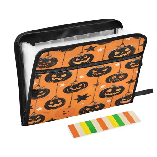 Schnellhefter mit Taschen, 13 Taschen, A4, Briefgröße mit Reißverschluss, für Büro, Schule, Schwarz, Böse, Halloween, Kürbis, Carpeta de von miaozhen