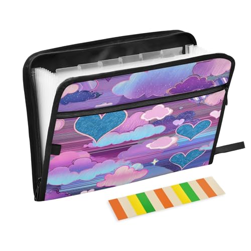 Schnellhefter mit Taschen, 13 Taschen, A4, Briefgröße mit Reißverschluss, für Dokumentenaufbewahrung, Herzen, Wolken, Dampfwellen, Blau, Lila, Carpetas de Schnellhefter mit Taschen, 13 Taschen, A4, Briefgröße mit Reißverschluss, für Dokumentenaufbewahrung, Herzen, Wolken, Dampfwellen, Blau, Lila, Carpetas de von miaozhen
