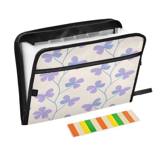 Schnellhefter mit Taschen, 13 Taschen, A4, Briefgröße mit Reißverschluss, für Schule, Zuhause, Büro, Klassenzimmer, schöne Blume, Lila, Beige Schnellhefter mit Taschen, 13 Taschen, A4, Briefgröße mit Reißverschluss, für Schule, Zuhause, Büro, Klassenzimmer, schöne Blume, Lila, Beige von miaozhen