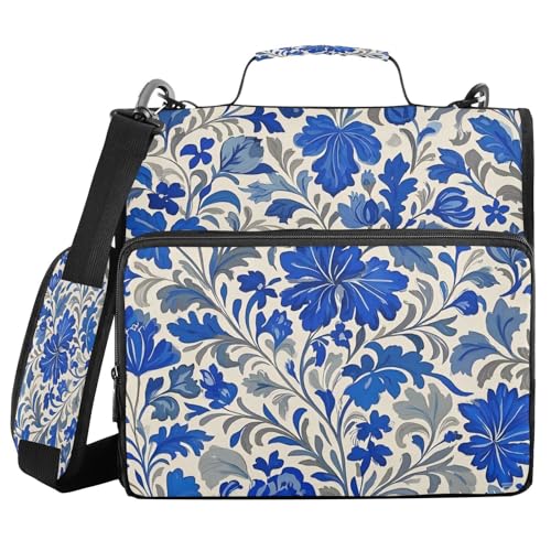 Schulordner mit 3 Ringen, 3,8 cm, mit Handlrendy, Retro-Blumenmuster, Grau und Blau, mehrere Taschen für Mittelschule, Clip de Cremallera Resistente Schulordner mit 3 Ringen, 3,8 cm, mit Handlrendy, Retro-Blumenmuster, Grau und Blau, mehrere Taschen für Mittelschule, Clip de Cremallera Resistente von miaozhen