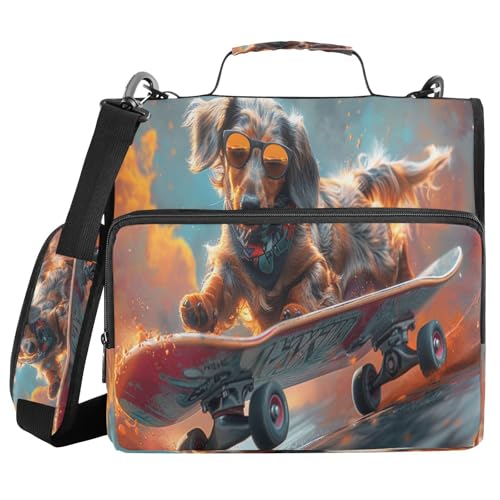 Schulordner mit 3 Ringen, Organizer mit Griff und abnehmbarem Schultergurt, verspielter Dackel, Hund, Retro-Street-Stil, mehrere Taschen, geeignet für Mittelschule, Gestor de encuadernación de Schulordner mit 3 Ringen, Organizer mit Griff und abnehmbarem Schultergurt, verspielter Dackel, Hund, Retro-Street-Stil, mehrere Taschen, geeignet für Mittelschule, Gestor de encuadernación de von miaozhen