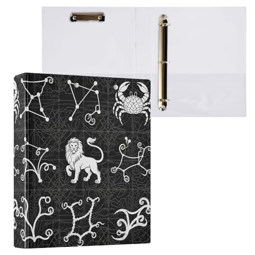 Schwarz-weißes Sternbild-Symbol, 3,8 cm, Notizbuch, 3,8 cm, Ordner mit drei Ringen, mit Tascheneinband, 2 Stück, ästhetischer Ordner, 200 Blatt Schwarz-weißes Sternbild-Symbol, 3,8 cm, Notizbuch, 3,8 cm, Ordner mit drei Ringen, mit Tascheneinband, 2 Stück, ästhetischer Ordner, 200 Blatt von miaozhen