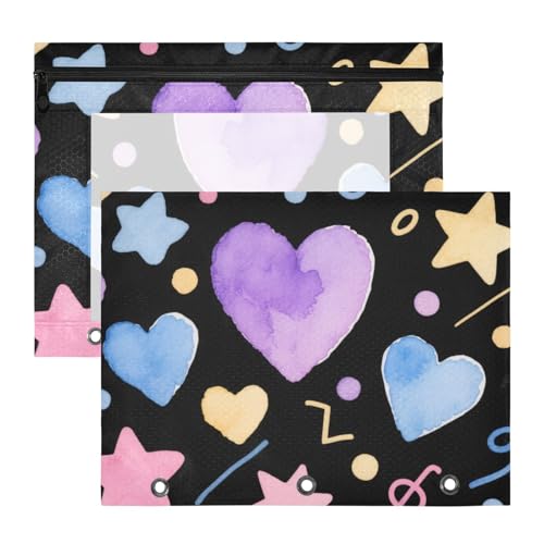 Stifteetui, 3 Löcher, Stifthalter für A4-Papier, Briefe, 2 Stück, Studenten, Schulanfang, niedliches Cartoon, bunte Sterne, schwarze Estuche para lapices Stifteetui, 3 Löcher, Stifthalter für A4-Papier, Briefe, 2 Stück, Studenten, Schulanfang, niedliches Cartoon, bunte Sterne, schwarze Estuche para lapices von miaozhen
