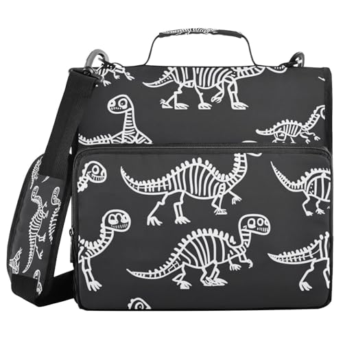 Tragbares Portfolio mit 3 Ringen, 3,8 cm, mit Gurt, niedliche Dinosaurier-Skelette, Knochen, schwarz, leicht zu tragen, für Büro, Schule, Paquete de gestión de documentos Tragbares Portfolio mit 3 Ringen, 3,8 cm, mit Gurt, niedliche Dinosaurier-Skelette, Knochen, schwarz, leicht zu tragen, für Büro, Schule, Paquete de gestión de documentos von miaozhen