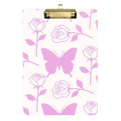 Trendiges rosa Schmetterlings-Blumen-Klemmbrett mit Ordner Hartboard für Fußball Softball Coaching Größe 22,9 x 32,5 cm Tablas para escribir von miaozhen