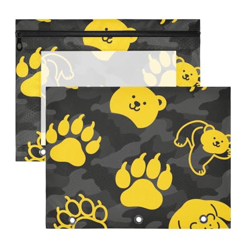 Vielzweck-Vielzweck-Locher für 3 Ringe, 2 Stück, Studenten, Klassenzimmer, fluoreszierend, gelber Bär, Fußabdruck, schwarz, Bolsa para lapices von miaozhen