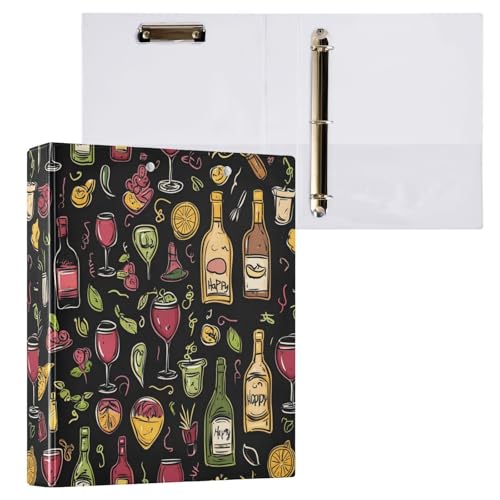 Weinkelch, bunt, 3,8 cm, Ringbuch mit 3 Ringen, Ordner mit Innentaschen, 2 Stück, Bürobedarf, 200 Blatt, Schwarz Weinkelch, bunt, 3,8 cm, Ringbuch mit 3 Ringen, Ordner mit Innentaschen, 2 Stück, Bürobedarf, 200 Blatt, Schwarz von miaozhen