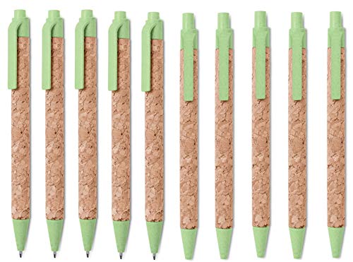 N.10 Kugelschreiber aus echtem Kork und Komponenten aus Strohfaser, blaue Mine, umweltfreundlich, nachhaltig (grün) von mid
