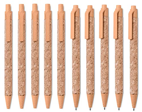 N.10 Kugelschreiber aus echtem Kork und Komponenten aus Strohfaser, blaue Mine, vollständig ökologisch, nachhaltig (Orange) von mid