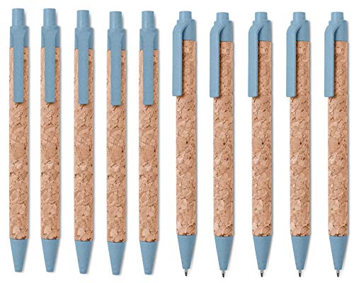 N.10 Kugelschreiber aus echtem Kork und Komponenten aus Strohfaser, blaue Mine, vollständig ökologisch, nachhaltig (blau). von mid