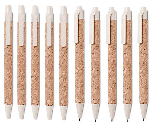 N.10 Kugelschreiber aus echtem Kork und Komponenten aus Strohfaser, blaue Mine, vollständig ökologisch, nachhaltig (weiß) von mid