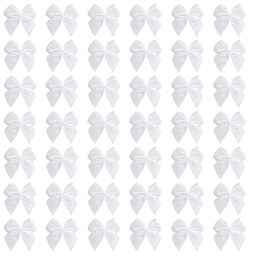 200 Stück Mini-Satinschleifen, Blumen, weiß, Satinband, Schleifen, 2.5 cm, vorgebundene Schleifen, Satinschleifen, kleine Weihnachts-Satinschleifen, für Bastelarbeiten, Nähen, Scrapbooking (weiß) von mifengda