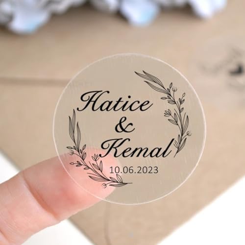 Personalisierte, runde, durchsichtige Aufkleber, individuelle transparente Firmenlogo-Aufkleber, Hochzeitsaufkleber-Etiketten, 100 Stück pro Los Personalisierte, runde, durchsichtige Aufkleber, individuelle transparente Firmenlogo-Aufkleber, Hochzeitsaufkleber-Etiketten, 100 Stück pro Los von miguha