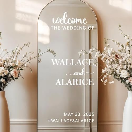 Personalisierte Hochzeitsspiegel-Aufkleber, Willkommensschilder for unsere Hochzeit, Vinyl-Schilder mit Namen und Datum, Verlobungsfeier von miguha