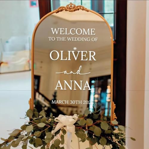 Personalisierte Willkommen Zeichen Hochzeit Vinyl Aufkleber Spiegel Aufkleber, Custom Name Datum Hochzeit Engagement Party Wand Aufkleber Personalisierte Willkommen Zeichen Hochzeit Vinyl Aufkleber Spiegel Aufkleber, Custom Name Datum Hochzeit Engagement Party Wand Aufkleber von miguha