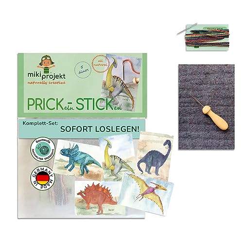 mikiprojekt® 2in1 Prickelnadel Set Kinder inkl. Stickbilder für Kinder & einfacher Anleitung für sicheres Gelingen I Sicheres Prickeln & Sticken Kinder Set aus unbedenklichem Material I Prickelset von miki projekt