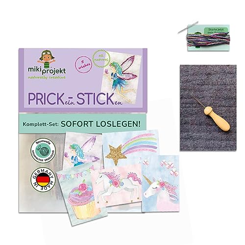 mikiprojekt® 2in1 Prickelnadel Set Kinder inkl. Stickbilder & einfacher Anleitung Gelingen I Sicheres Prickeln & Sticken aus unbedenklichem Material I Prickelset von miki projekt