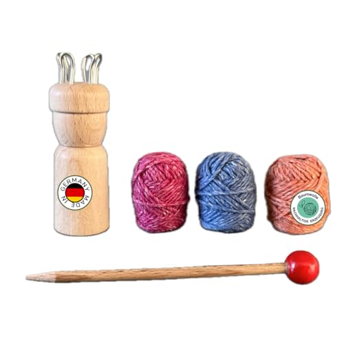 miki projekt Bastelset EXTRA KLEINE Strickliesel für schnellen Erfolg, nachhaltiges Komplettset mit Strickliesel, Strickstab, Garn, Einfädelhilfe, Anleitung, plastikfrei, von 5 bis 99 Jahre von miki projekt
