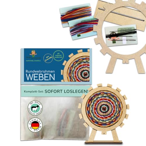 mikiprojekt® Rundwebrahmen für Kinder Ab 6 Jahre mit einfacher Anleitung - Made in Germany - Entwicklungsförderndes Weben mit unbedenklichem Biomaterial im Komplettset - Kinder Webrahmen rund von miki projekt