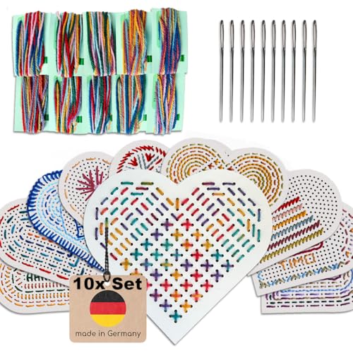 mikiprojekt® Stickbilder für Kinder I 10er Gruppenset für Feste & andere Gruppenaktivitäten I 10x entwicklungsförderndes Stickset mit Anleitung für sicheres Gelingen I Stickset Kinder von miki projekt