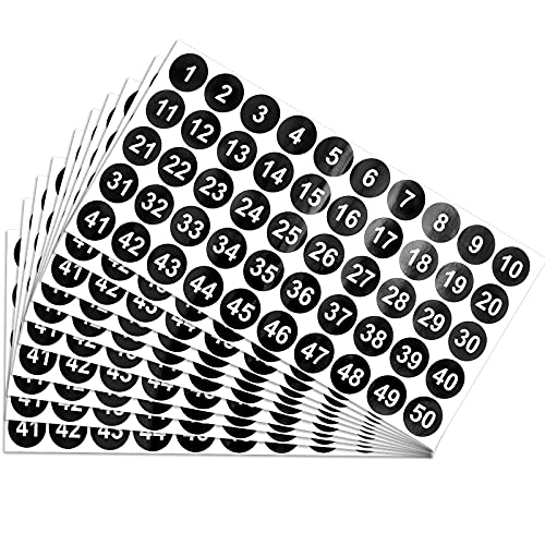 milaosk 10 Blatt Schwarz Nummer Aufkleber 1 bis 50 Zahlen Runder Aufkleber Vinyl Fortlaufende Nummer Aufkleber für Inventar Lagerung Organisation Aufkleber, Schließfächer, drinnen und draußen (1 zoll) von milaosk
