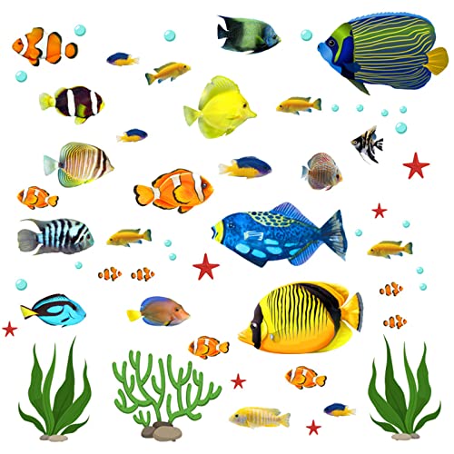 milaosk 2 Stück Wandtattoo Tropischer Fisch Wandsticker Unter dem Meer Wandaufkleber Wandtattoo Cartoon Fisch Wandsticker Wasserdicht für Badezimmer Kinderzimmer Wanddeko von milaosk