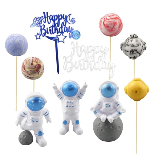 milaosk 9 Pcs Astronauten Tortendeko, Weltraum Kuchendekoration Planeten Party Cake Toppers Happy Birthday Astronauten Raketen Cupcake Topper für Kindergeburtstag Deko von milaosk