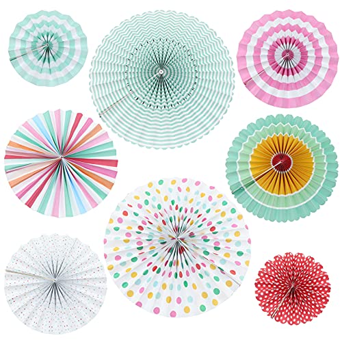 Papier Fans Rosetten Fächer Dekoration für Party Papier Fans Dekorpapier Kit für Geburtstag Hochzeit Baby Dusche Parteien Hauptdekorationen,Hängende Papierfächer Dekoration 8er Set (Farbe) von mimzemamz