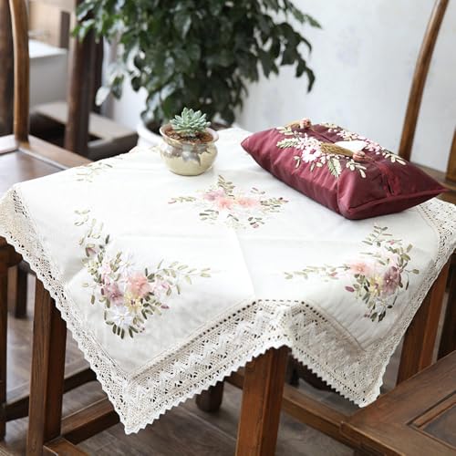 Stickpackung Tischdecken, Stickerei Set Anfänger Gartenblume DIY Handgemachte Kreuzstich Vorgedruckt Selbersticken, Zartes Design aus Gestrickter Spitze, Stickset mit Stickvorlage (90 x 90 cm) von mimzemamz