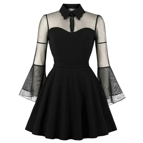 mingxinshangdian Schwarzes Punk-Gothic-Kleid für Damen, Herbst, sexy Mini-Partykleid, Schwarze Glockenärmel, Netzstoff, Übergröße, Retro-Vintage-Kleid, Halloween-Punk-Kleid, L mingxinshangdian Schwarzes Punk-Gothic-Kleid für Damen, Herbst, sexy Mini-Partykleid, Schwarze Glockenärmel, Netzstoff, Übergröße, Retro-Vintage-Kleid, Halloween-Punk-Kleid, L von mingxinshangdian