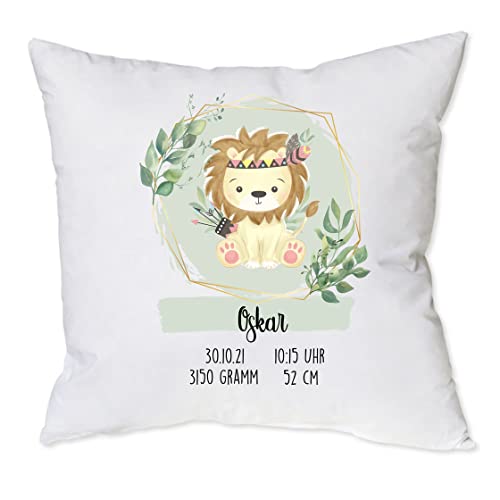 minimutz Kissen zur Geburt mit Namen personalisiert | Motiv Löwe Boho mit Geburtsdaten 40 x 40 cm | Geschenk Geburt Taufe für Kinder | Kissen Babyzimmer grün inkl. Füllung minimutz Kissen zur Geburt mit Namen personalisiert | Motiv Löwe Boho mit Geburtsdaten 40 x 40 cm | Geschenk Geburt Taufe für Kinder | Kissen Babyzimmer grün inkl. Füllung von minimutz
