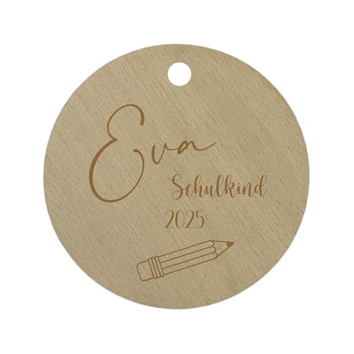 minimutz Personalisierter Schultütenanhänger Holz rund | Geschenkanhänger als Füllung Schulkind Bleistift 10x10 cm von minimutz