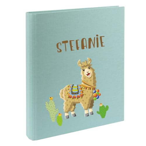 minimutz Zeugnismappe Kinder mit Name personalisiert - Dokumentenmappe Lama für Mädchen Jungen - Zeugnisordner Leinen zum Einsortieren (mint) von minimutz