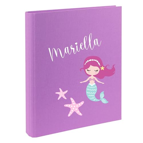 minimutz Zeugnismappe Kinder mit Name personalisiert - Dokumentenmappe Meerjungfrau für Mädchen - Zeugnisordner Leinen zum Einsortieren (lila) von minimutz