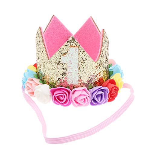Minkissy Baby Nummer Blume Geburtstag Krone, Blume Dekor Prinzessin Tiara Krone für Mädchen Baby (Rosa/Weiß 1 Jahr alt) von minkissy