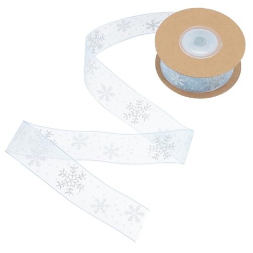 minkissy 1 Rolle Silberes Schneeflockenband Schneeband Winterbänder Wickelband glitzerndes Schneeflockenband Band für Blumenstrauß Glitzerband Bänder für Handwerk Chiffon Himmelblau von minkissy