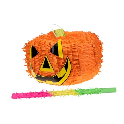 minkissy 1 Satz Halloween Kürbis Pinata mit Stock Festliche Dekoration für Halloween Events Hängende Deko für Kinderpartys zum Befüllen mit Süßigkeiten und Spielzeugen von minkissy