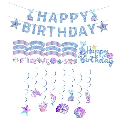 minkissy 1 Satz Mermaid Themen Party Dekoration Set mit Hängendem Banner Cupcake Wrappern Picks für Geburtstagsfeiern Unterwasser für Kindergeburtstag und Mehr von minkissy