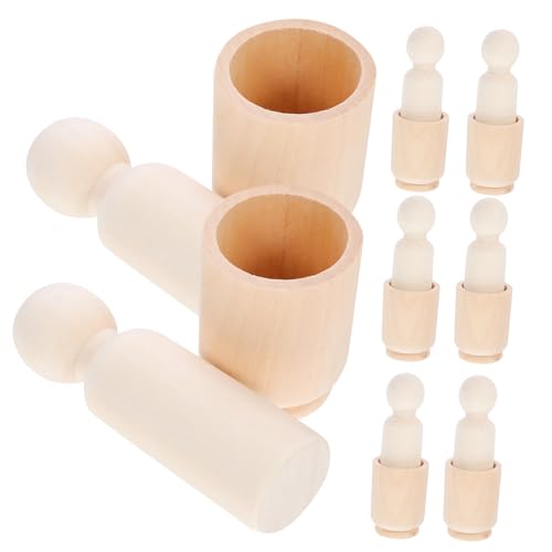 minkissy 10 Sätze Teiliges DIY Puppen Unbemalt Mini Holzfigur Bastelset für Pädagogisch Handbemalbar Holzfigur mit Figuren und Großem Becher für Kreatives von minkissy