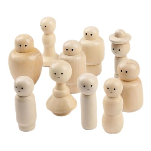 minkissy 10 Stück Teiliges Puppen zum Bemalen Unfertige Holzfiguren für DIY Basteln Kreative Holzpuppen Handbemalte Holzfiguren für Erwachsene und Wohnaccessoire von minkissy